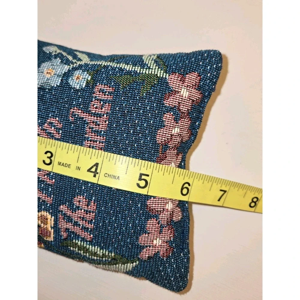 Vintage Needlepoint I'm In The Garden Door Hanger Pillow Floral Navy Blue Small